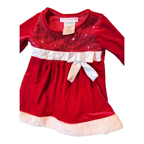 Baby Girls Red Christmas Dress W/ Bow & Sequins By Bonnie Baby Size 3-6M - Picture 5 of 7